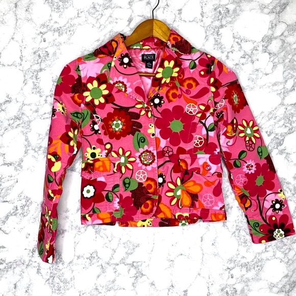Children’s Place Girls Pink Floral Y2K Button Up Jacket Size L 10/12 - Picture 7 of 8